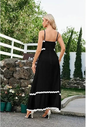 Bronson kadın siyah askılı elbise arka detaylı uzun model