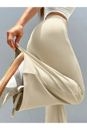 Comfortlux Yüksek Bel Ispanyol Paça Beli Lastikli Flare Tayt Pantolon Bej - CRESSİVA