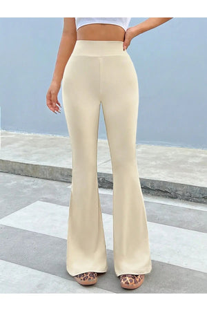 Comfortlux Yüksek Bel Ispanyol Paça Beli Lastikli Flare Tayt Pantolon Bej - CRESSİVA
