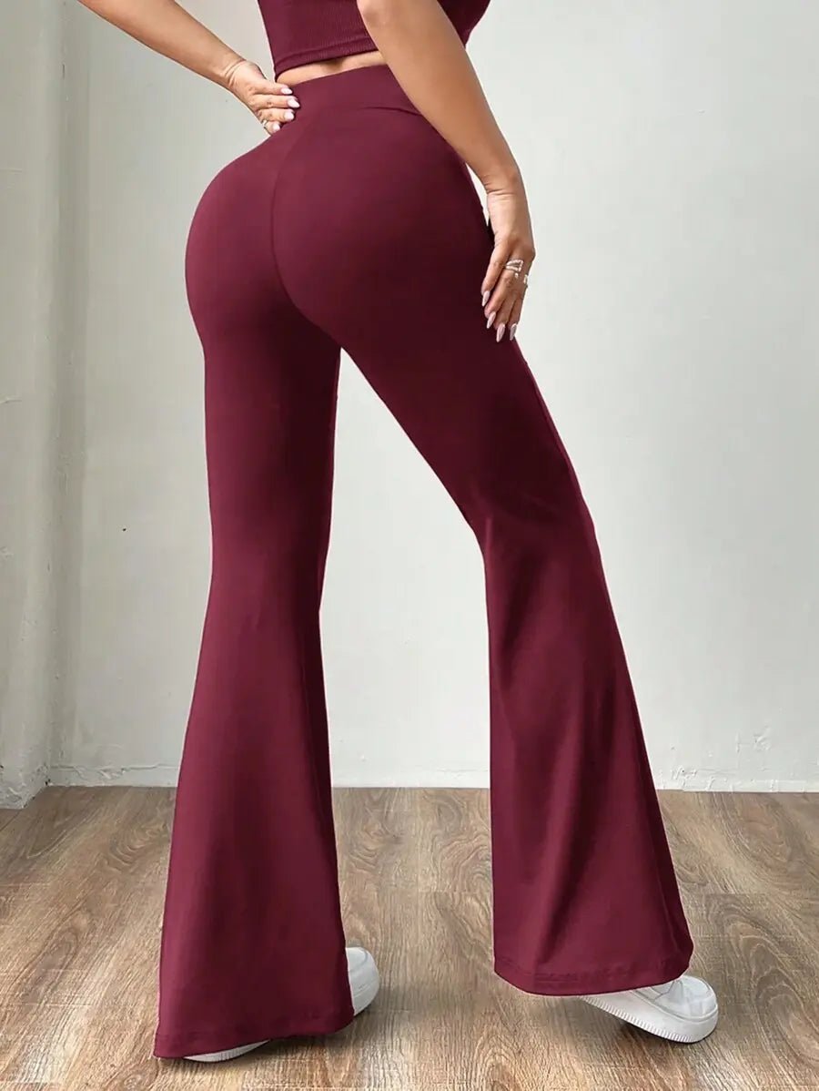 Comfortlux Yüksek Bel Ispanyol Paça Beli Lastikli Flare Tayt Pantolon Bordo - CRESSİVA