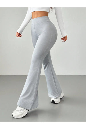 Comfortlux Yüksek Bel Ispanyol Paça Beli Lastikli Flare Tayt Pantolon Gri - CRESSİVA