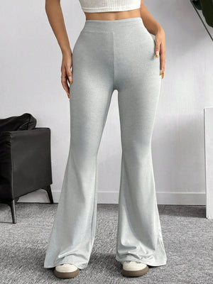 Comfortlux Yüksek Bel Ispanyol Paça Beli Lastikli Flare Tayt Pantolon Gri - CRESSİVA