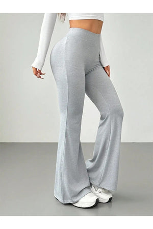 Comfortlux Yüksek Bel Ispanyol Paça Beli Lastikli Flare Tayt Pantolon Gri - CRESSİVA