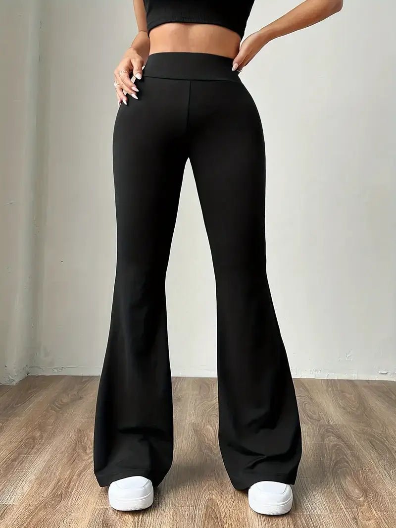 Comfortlux Yüksek Bel Ispanyol Paça Beli Lastikli Flare Tayt Pantolon Siyah - CRESSİVA