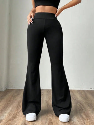 Comfortlux Yüksek Bel Ispanyol Paça Beli Lastikli Flare Tayt Pantolon Siyah - CRESSİVA
