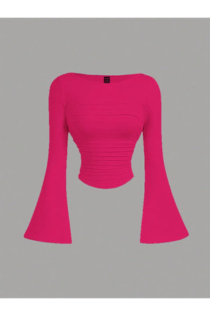KAYIK YAKA İSPANYOL KOL BÜZGÜLÜ BLUZ PEMBE - CRESSİVA