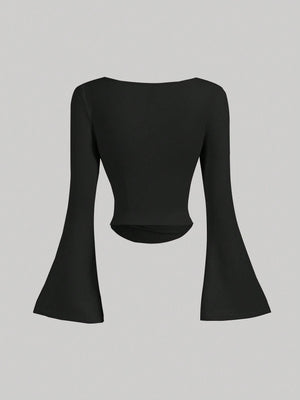KAYIK YAKA İSPANYOL KOL BÜZGÜLÜ BLUZ SİYAH - CRESSİVA