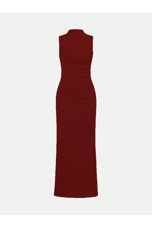 KOLSZ BALIKÇI YAKA BÜZGÜLÜ ELBİSE BORDO - CRESSİVA