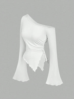 PİS DİKİM ASİMETRİK BLUZ BEYAZ - CRESSİVA