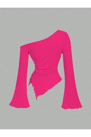 PİS DİKİM ASİMETRİK BLUZ FUŞYA - CRESSİVA