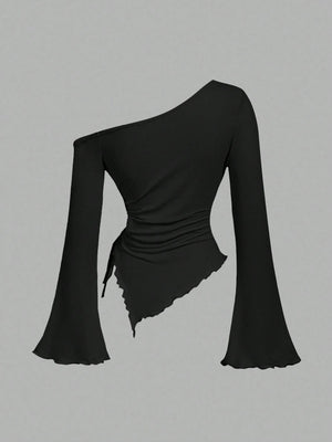 PİS DİKİM ASİMETRİK BLUZ SİYAH - CRESSİVA