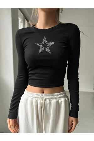 TAŞ BASKI UZUN KOL CROP BLUZ - CRESSİVA