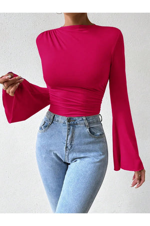 YARIM BALIKÇI YAKA BÜZGÜLÜ BLUZ FUŞYA - CRESSİVA