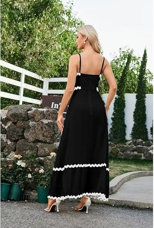 Bronson kadın siyah askılı elbise arka detaylı uzun model