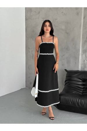 Bronson siyah elbise askılı uzun zarif kadın modeli