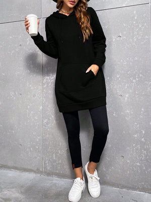 Günlük kombinli siyah kapüşonlu sweatshirt elbise