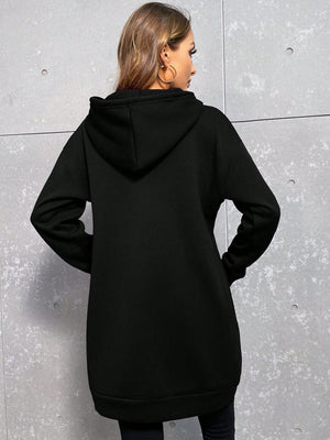 Siyah kapüşonlu sweatshirt elbise