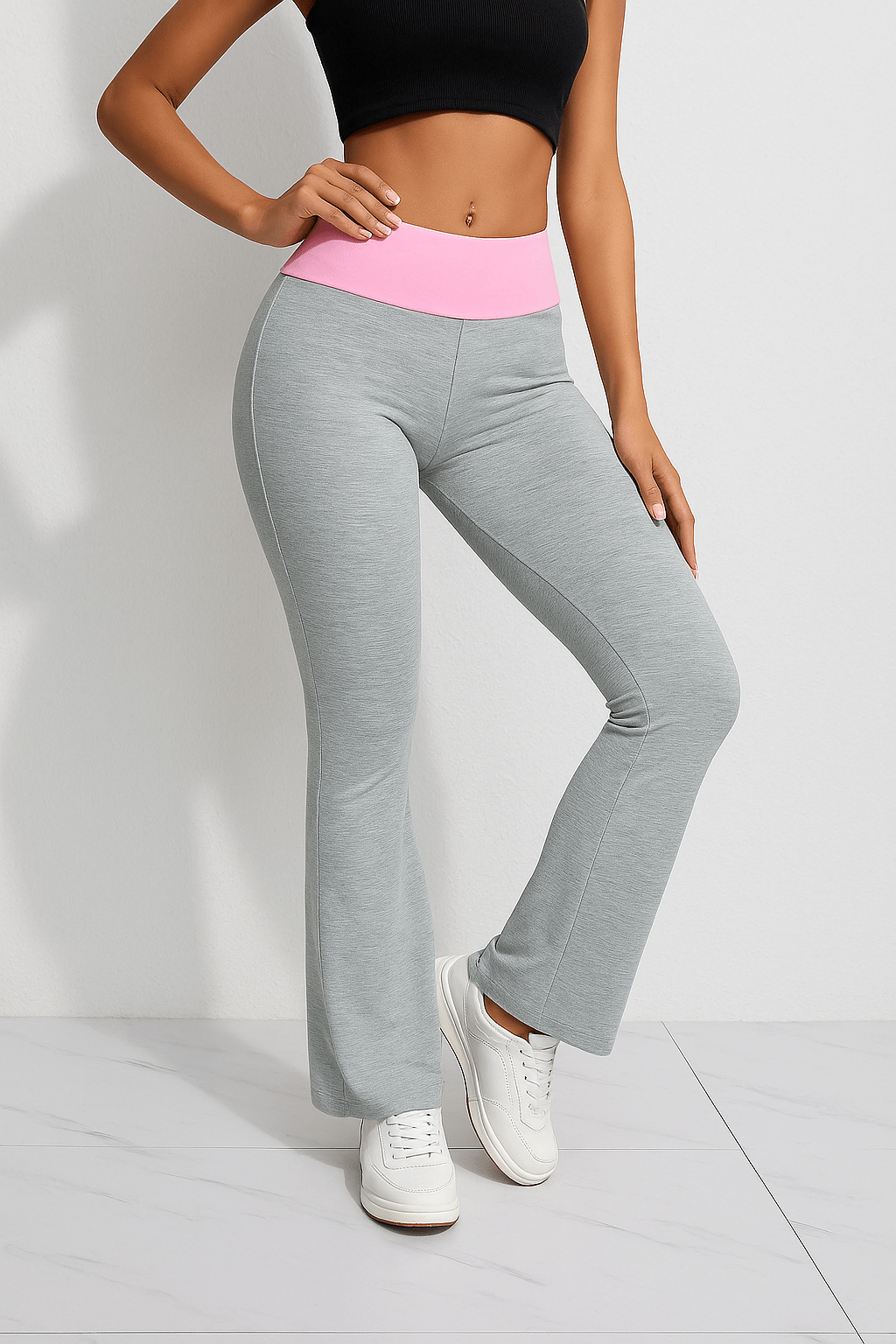 Çift Renk Pantalon Pembe - Gri - CRESSİVA