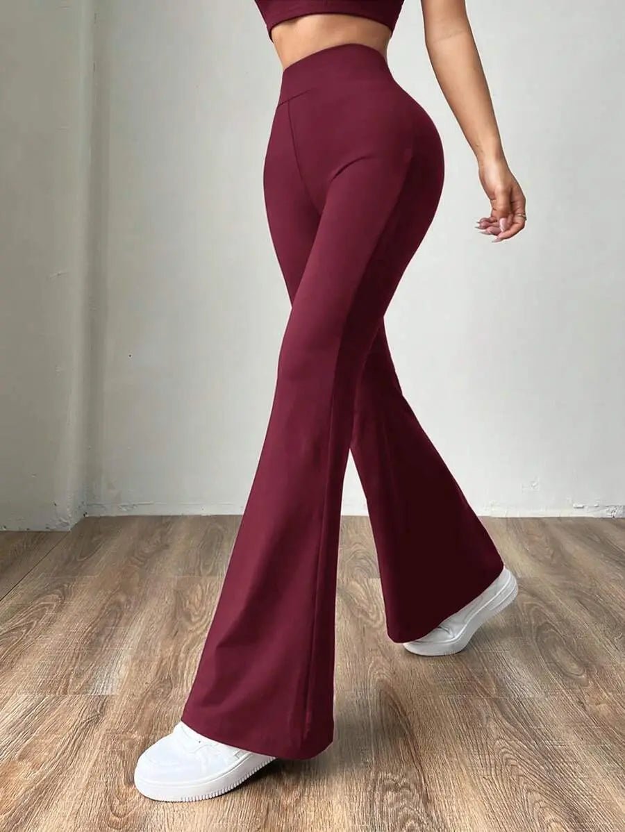 Comfortlux Yüksek Bel Ispanyol Paça Beli Lastikli Flare Tayt Pantolon Bordo - CRESSİVA