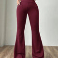 Comfortlux Yüksek Bel Ispanyol Paça Beli Lastikli Flare Tayt Pantolon Bordo - CRESSİVA
