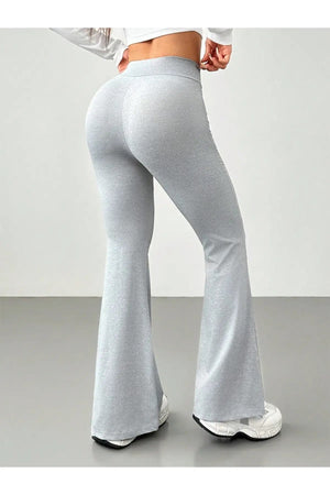 Comfortlux Yüksek Bel Ispanyol Paça Beli Lastikli Flare Tayt Pantolon Gri - CRESSİVA