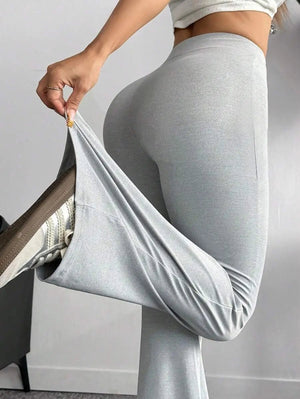 Comfortlux Yüksek Bel Ispanyol Paça Beli Lastikli Flare Tayt Pantolon Gri - CRESSİVA