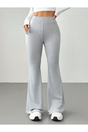 Comfortlux Yüksek Bel Ispanyol Paça Beli Lastikli Flare Tayt Pantolon Gri - CRESSİVA