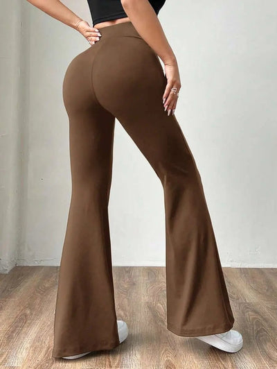 Comfortlux Yüksek Bel Ispanyol Paça Beli Lastikli Flare Tayt Pantolon Kahve - CRESSİVA