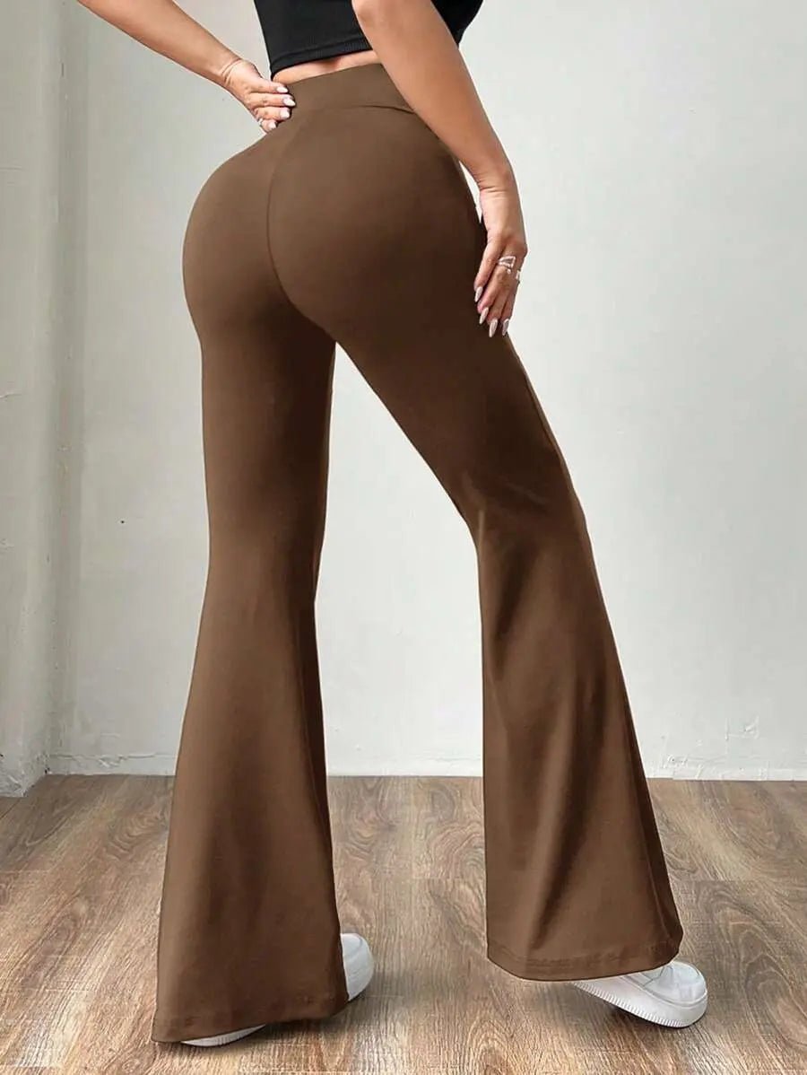 Comfortlux Yüksek Bel Ispanyol Paça Beli Lastikli Flare Tayt Pantolon Kahve - CRESSİVA