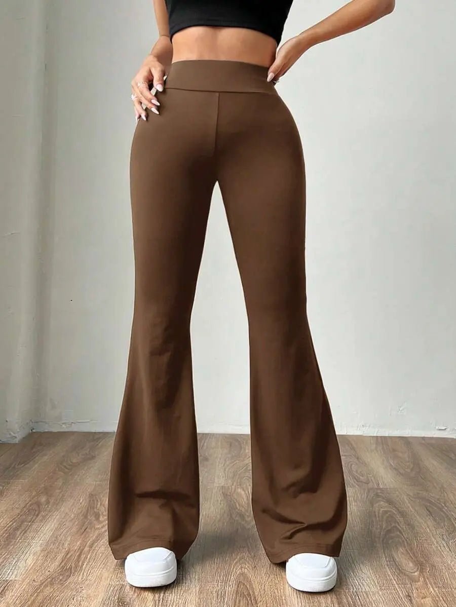 Comfortlux Yüksek Bel Ispanyol Paça Beli Lastikli Flare Tayt Pantolon Kahve - CRESSİVA