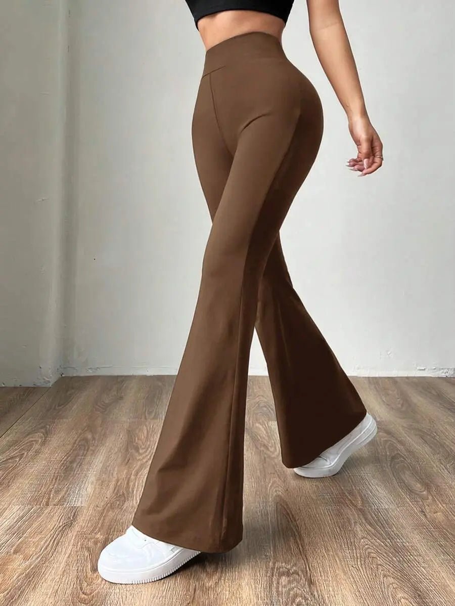 Comfortlux Yüksek Bel Ispanyol Paça Beli Lastikli Flare Tayt Pantolon Kahve - CRESSİVA