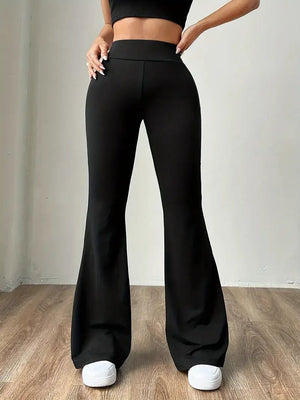 Comfortlux Yüksek Bel Ispanyol Paça Beli Lastikli Flare Tayt Pantolon Siyah - CRESSİVA