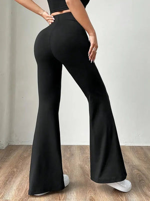 Comfortlux Yüksek Bel Ispanyol Paça Beli Lastikli Flare Tayt Pantolon Siyah - CRESSİVA