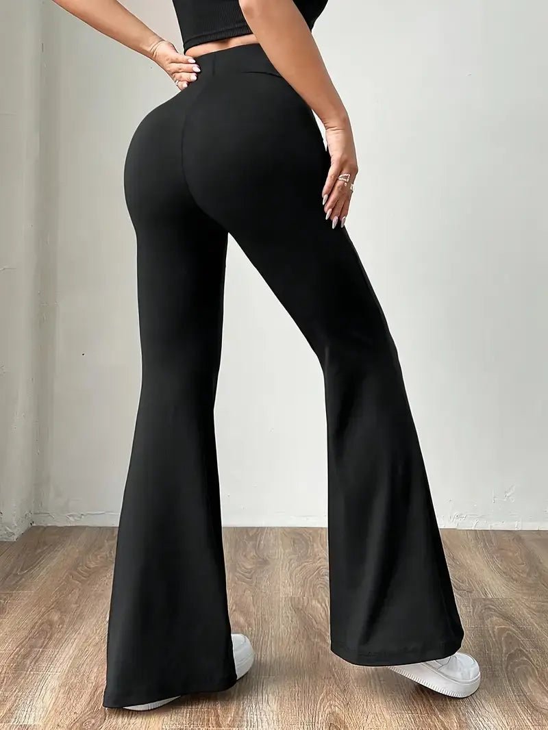 Comfortlux Yüksek Bel Ispanyol Paça Beli Lastikli Flare Tayt Pantolon Siyah - CRESSİVA