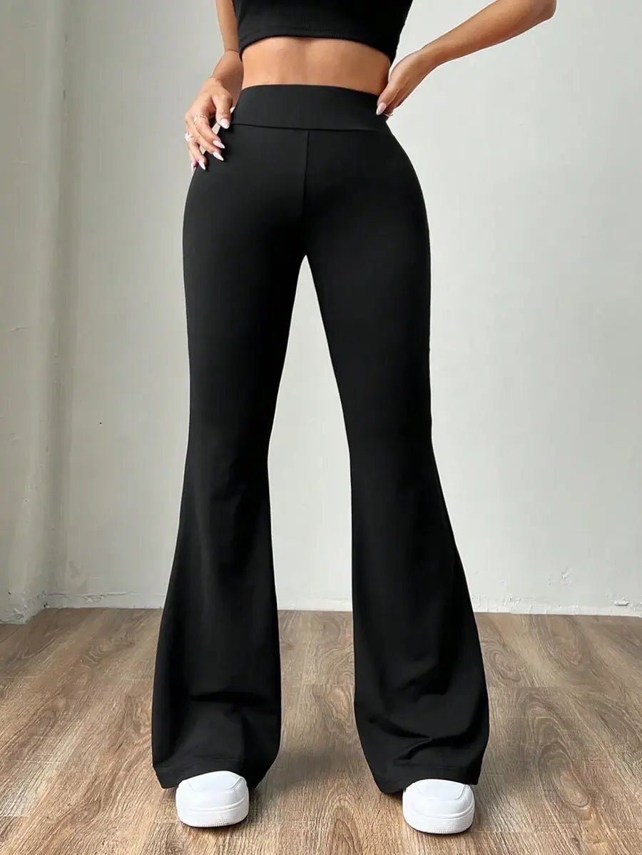 Comfortlux Yüksek Bel Ispanyol Paça Beli Lastikli Flare Tayt Pantolon Siyah - CRESSİVA