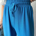 Kadın Beli Lastikli Bol Kesim Bürümcük Palazzo Pantolon Mavi - CRESSİVA