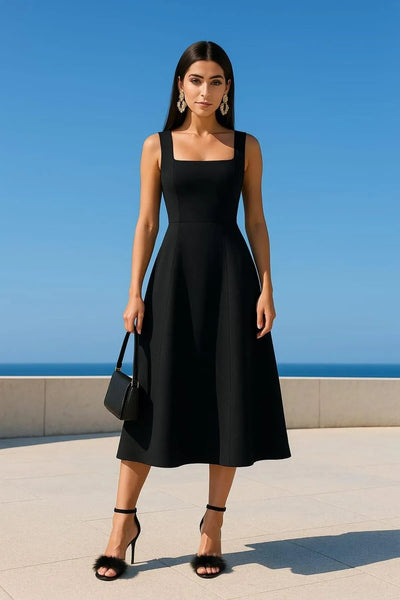 KALIN ASKILI FERMUARLI ELBİSE SİYAH - CRESSİVA