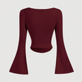 KAYIK YAKA İSPANYOL KOL BÜZGÜLÜ BLUZ BORDO - CRESSİVA