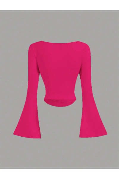 KAYIK YAKA İSPANYOL KOL BÜZGÜLÜ BLUZ PEMBE - CRESSİVA