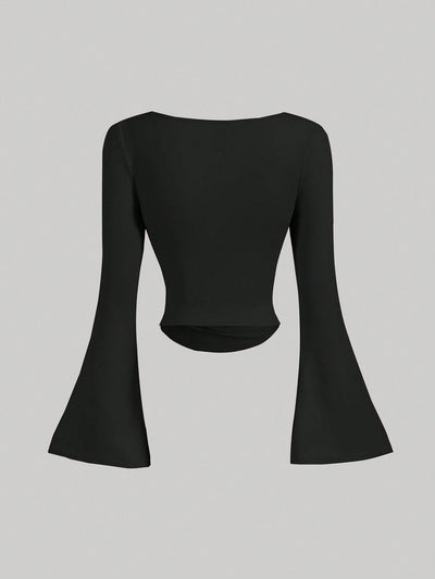 KAYIK YAKA İSPANYOL KOL BÜZGÜLÜ BLUZ SİYAH - CRESSİVA