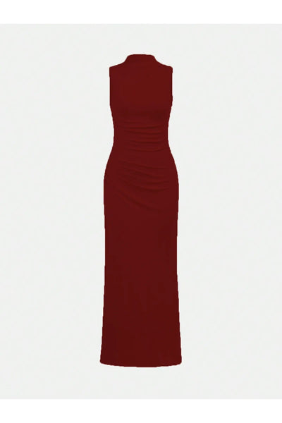 KOLSZ BALIKÇI YAKA BÜZGÜLÜ ELBİSE BORDO - CRESSİVA