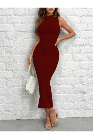 KOLSZ BALIKÇI YAKA BÜZGÜLÜ ELBİSE BORDO - CRESSİVA