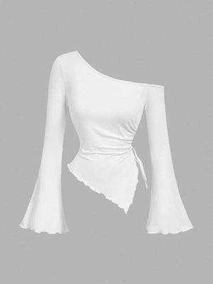 PİS DİKİM ASİMETRİK BLUZ BEYAZ - CRESSİVA