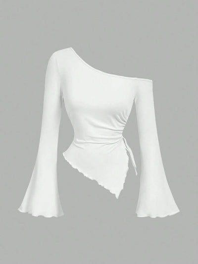 PİS DİKİM ASİMETRİK BLUZ BEYAZ - CRESSİVA