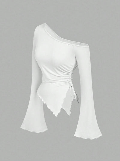 PİS DİKİM ASİMETRİK BLUZ BEYAZ - CRESSİVA