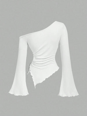 PİS DİKİM ASİMETRİK BLUZ BEYAZ - CRESSİVA