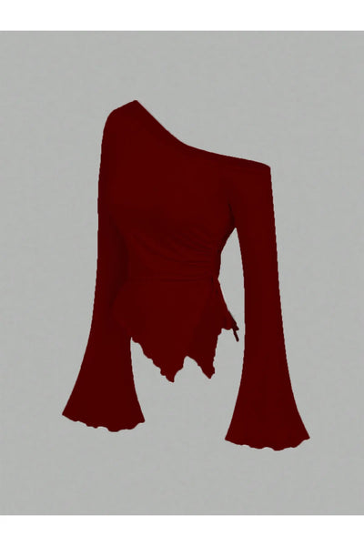 PİS DİKİM ASİMETRİK BLUZ BORDO - CRESSİVA