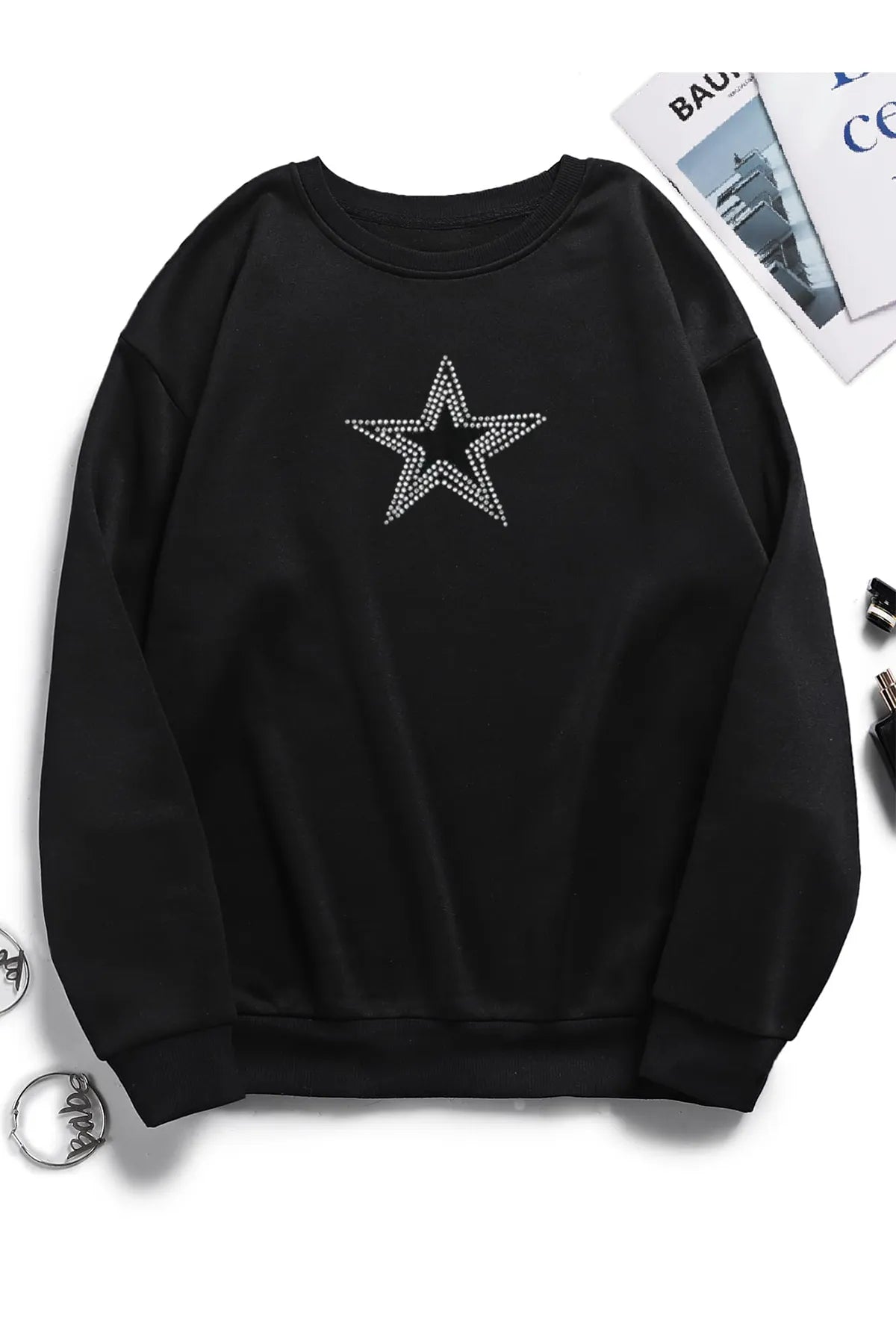 TAŞ BASKI BİSİKLET YAKA SWEATSHIRT - CRESSİVA