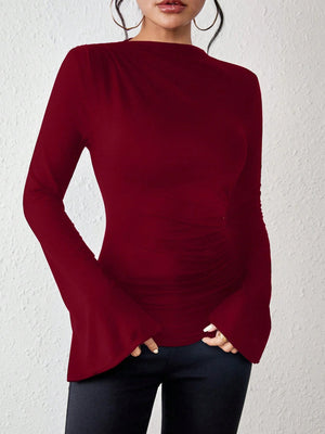 YARIM BALIKÇI YAKA BÜZGÜLÜ BLUZ BORDO - CRESSİVA