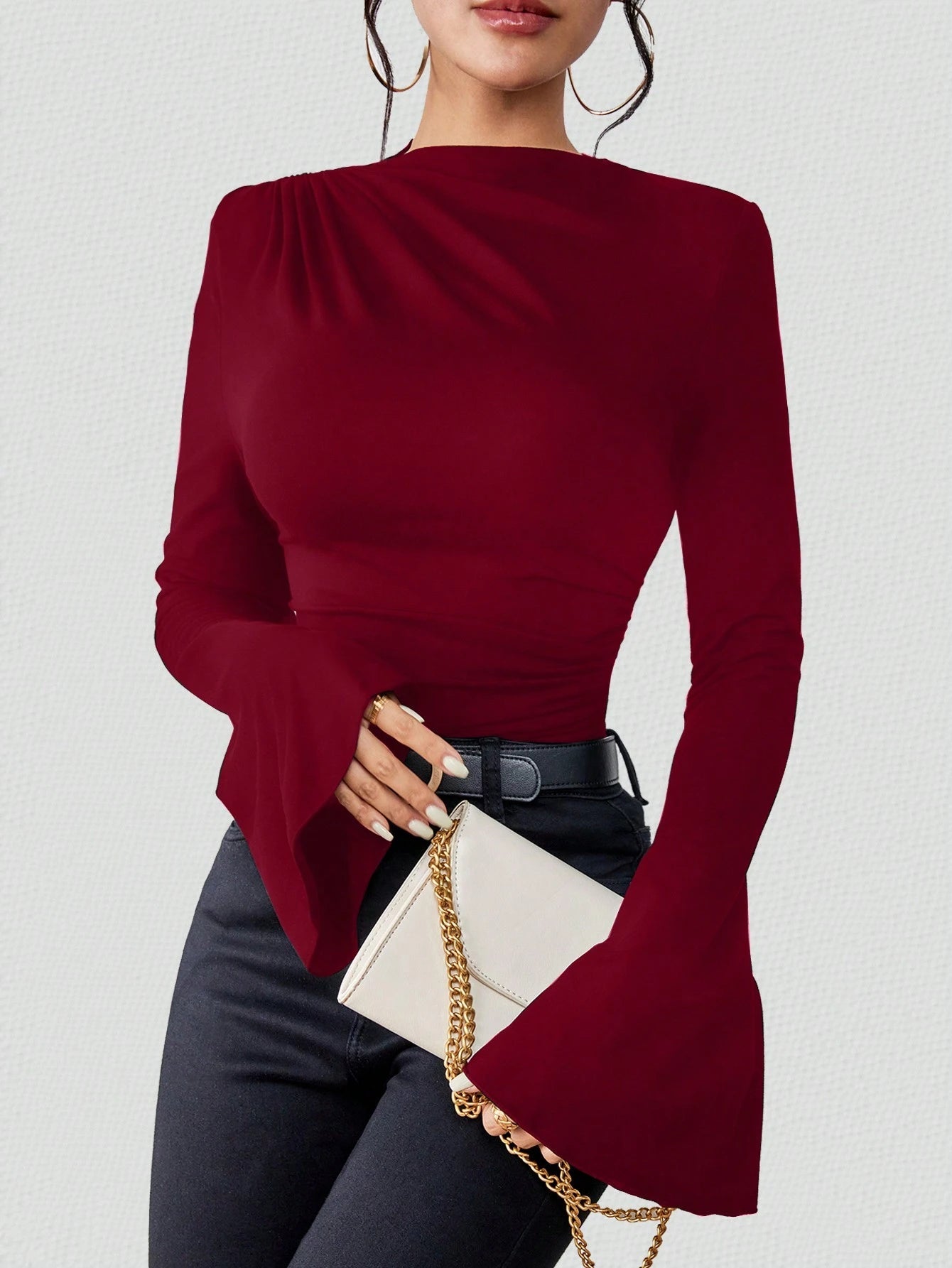 YARIM BALIKÇI YAKA BÜZGÜLÜ BLUZ BORDO - CRESSİVA